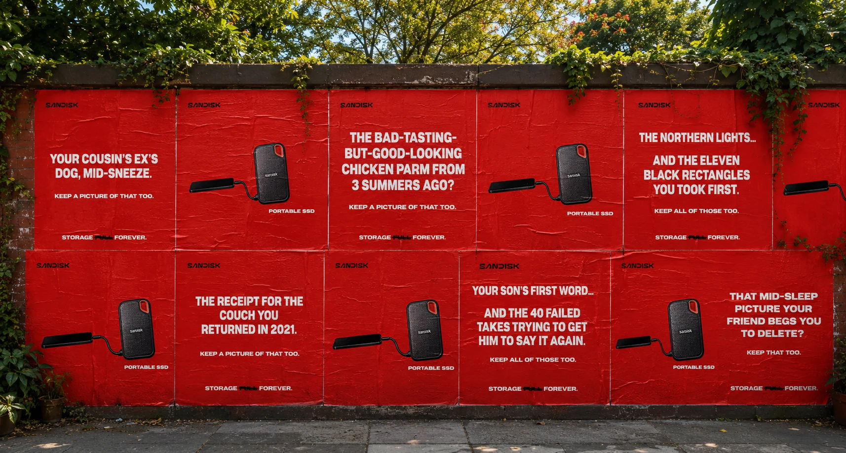 SanDisk red wild posting campaign wall